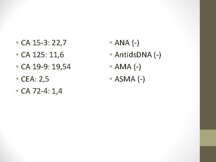  • CA 15 -3: 22, 7 • CA 125: 11, 6 • CA