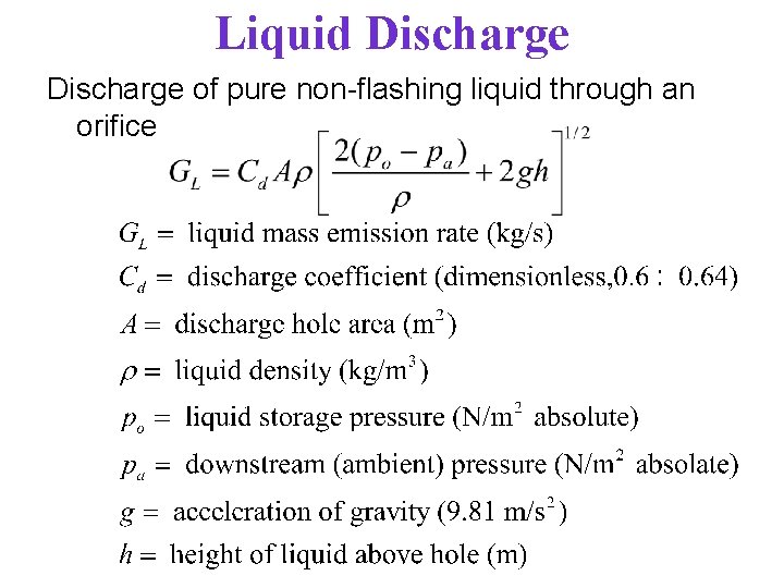 Liquid Discharge of pure non-flashing liquid through an orifice 