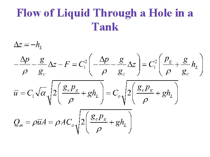 Flow of Liquid Through a Hole in a Tank 