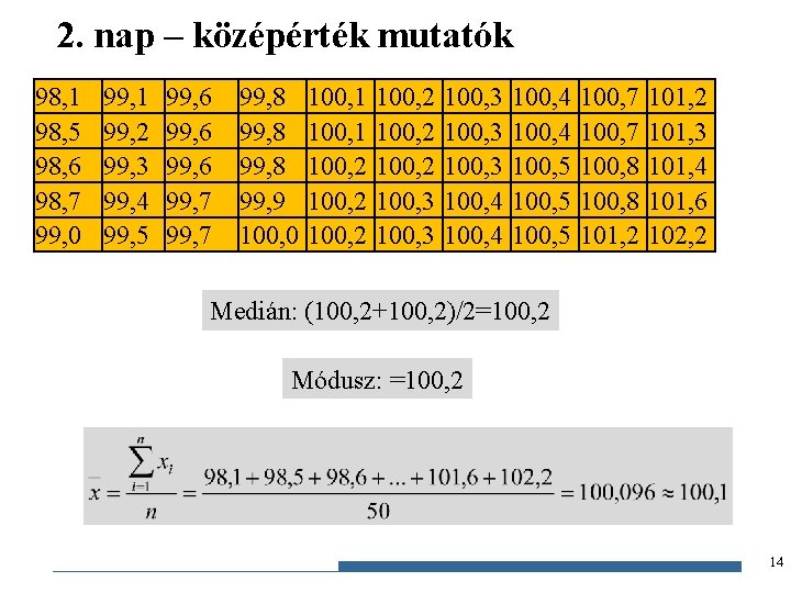 2. nap – középérték mutatók 98, 1 98, 5 98, 6 98, 7 99,