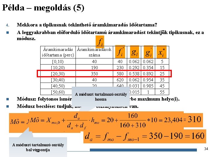 Példa – megoldás (5) 4. n Mekkora a tipikusnak tekinthető áramkimaradás időtartama? A leggyakrabban