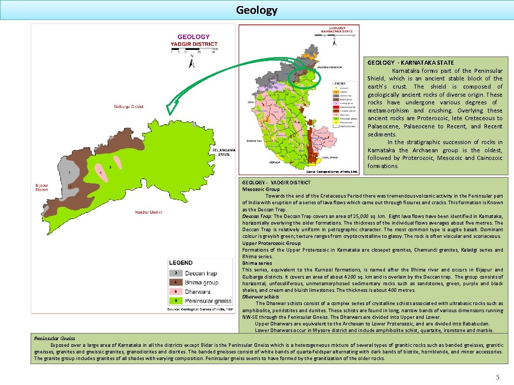 Geology Source: Geological Survey of India, 1981 GEOLOGY - KARNATAKA STATE Karnataka forms part