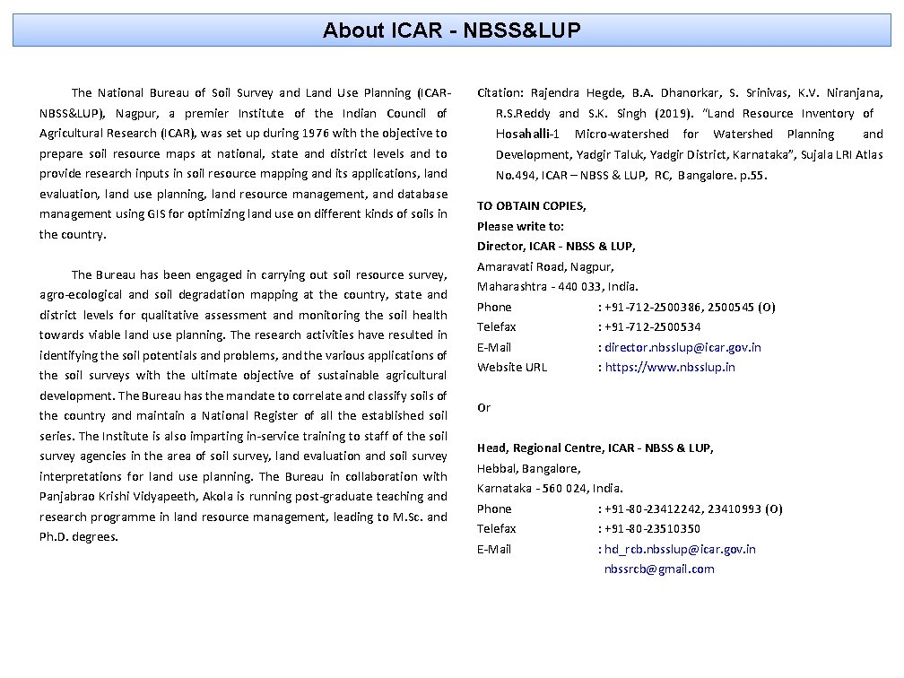 About ICAR - NBSS&LUP The National Bureau of Soil Survey and Land Use Planning