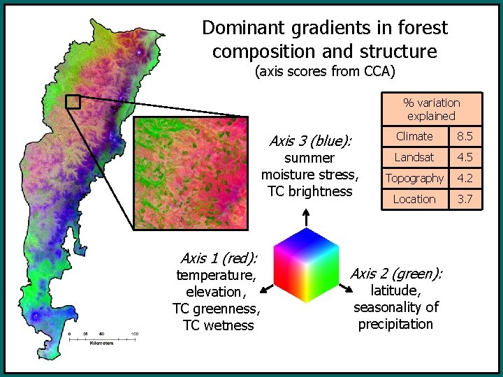 Dominant gradients in forest composition and structure (axis scores from CCA) % variation explained
