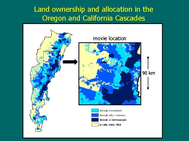 Land ownership and allocation in the Oregon and California Cascades movie location 90 km