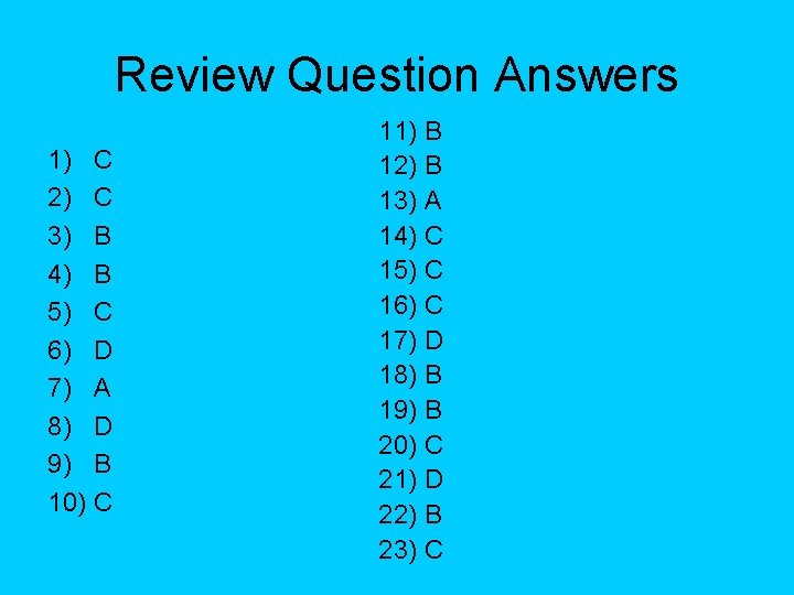 Review Question Answers 1) C 2) C 3) B 4) B 5) C 6)
