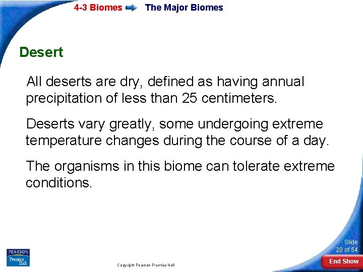 4 -3 Biomes The Major Biomes Desert All deserts are dry, defined as having