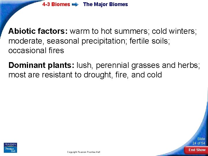4 -3 Biomes The Major Biomes Abiotic factors: warm to hot summers; cold winters;