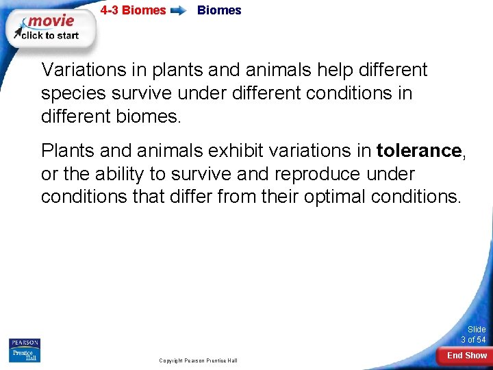 4 -3 Biomes Variations in plants and animals help different species survive under different