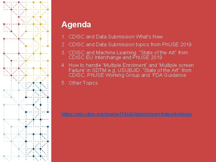 Agenda 1. CDISC and Data Submission What’s New 2. CDISC and Data Submission topics