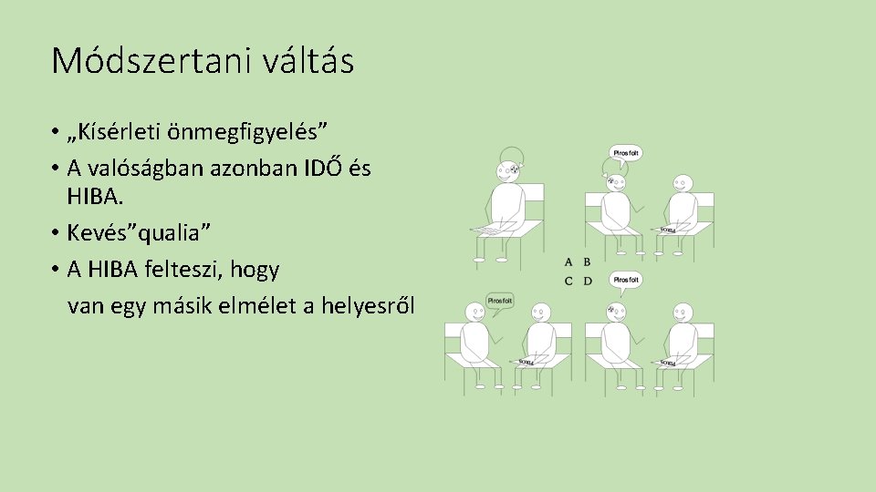 Módszertani váltás • „Kísérleti önmegfigyelés” • A valóságban azonban IDŐ és HIBA. • Kevés”qualia”