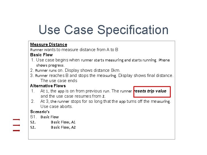 Use Case Specification Measure Distance Runner wants to measure distance from A to B