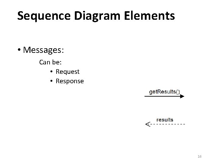 Sequence Diagram Elements • Messages: Can be: • Request • Response 16 