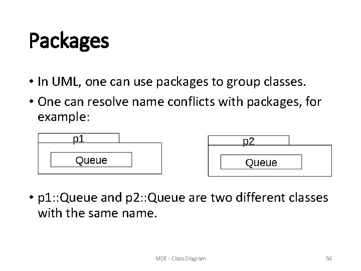 Packages • In UML, one can use packages to group classes. • One can