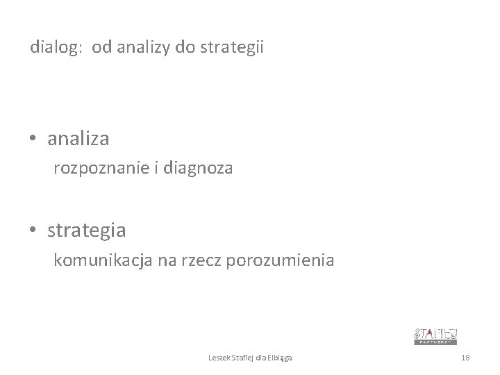 dialog: od analizy do strategii • analiza rozpoznanie i diagnoza • strategia komunikacja na