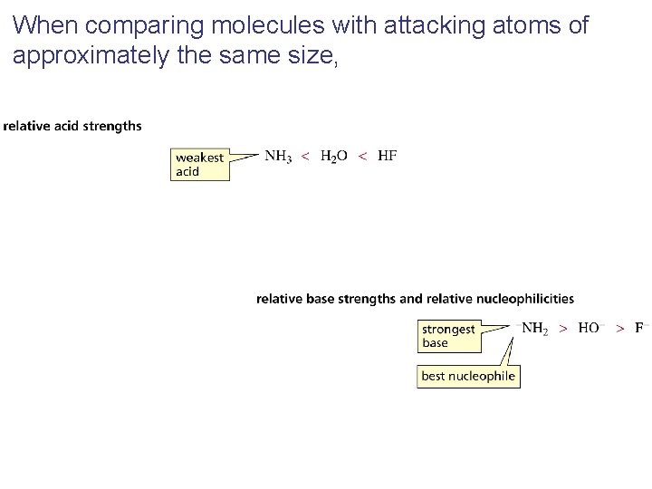 When comparing molecules with attacking atoms of approximately the same size, 