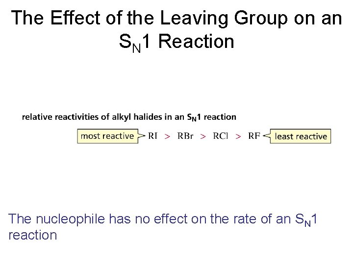 The Effect of the Leaving Group on an SN 1 Reaction The nucleophile has