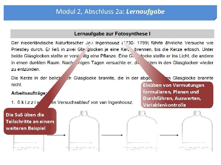 Modul 2, Abschluss 2 a: Lernaufgabe Einüben von Vermutungen formulieren, Planen und Durchführen, Auswerten,