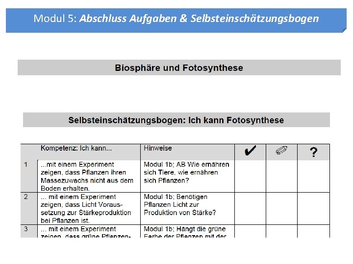 Modul 5: Abschluss Aufgaben & Selbsteinschätzungsbogen Modul 5: Abschluss Aufgaben & Selbsteinschätzungsbogen