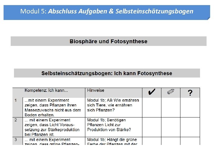 Modul 5: Abschluss Aufgaben & Selbsteinschätzungsbogen 