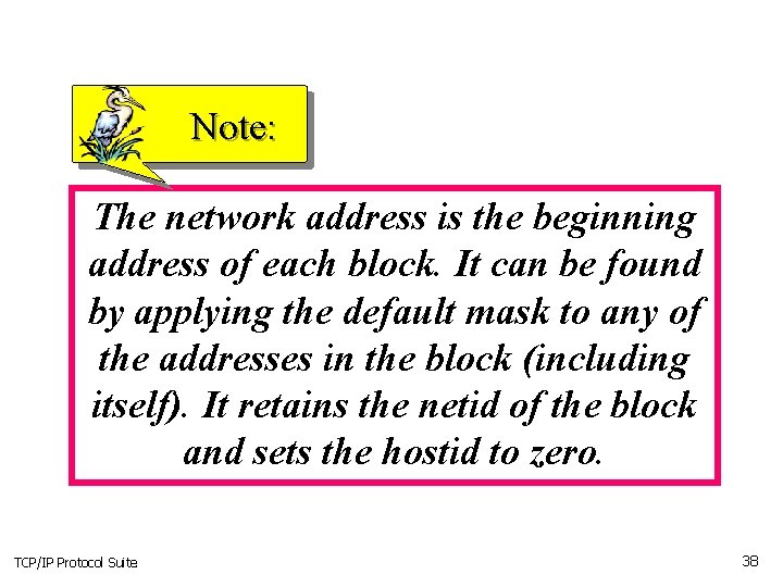 Note: The network address is the beginning address of each block. It can be Note: The network address is the beginning address of each block. It can be