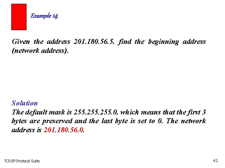 Example 14 Given the address 201. 180. 56. 5, find the beginning address (network