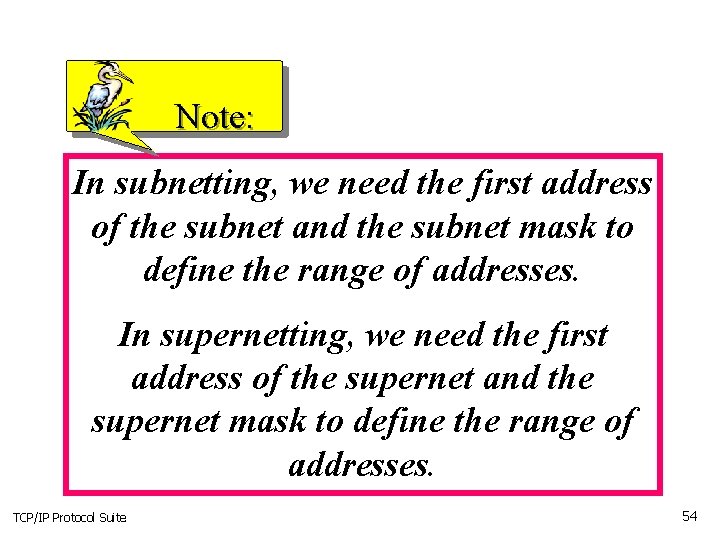 Note: In subnetting, we need the first address of the subnet and the subnet