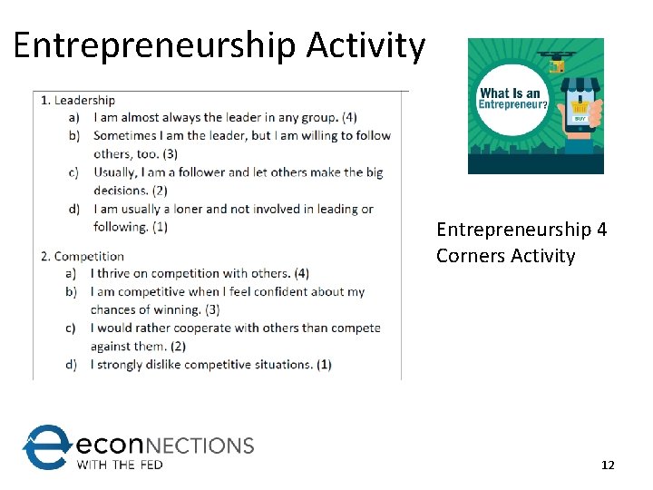 Entrepreneurship Activity Entrepreneurship 4 Corners Activity 12 