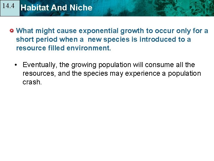 14. 4 14. 1 Habitat And Niche What might cause exponential growth to occur