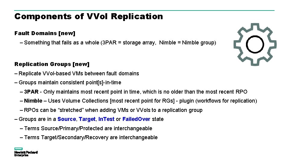 Components of VVol Replication Fault Domains [new] – Something that fails as a whole