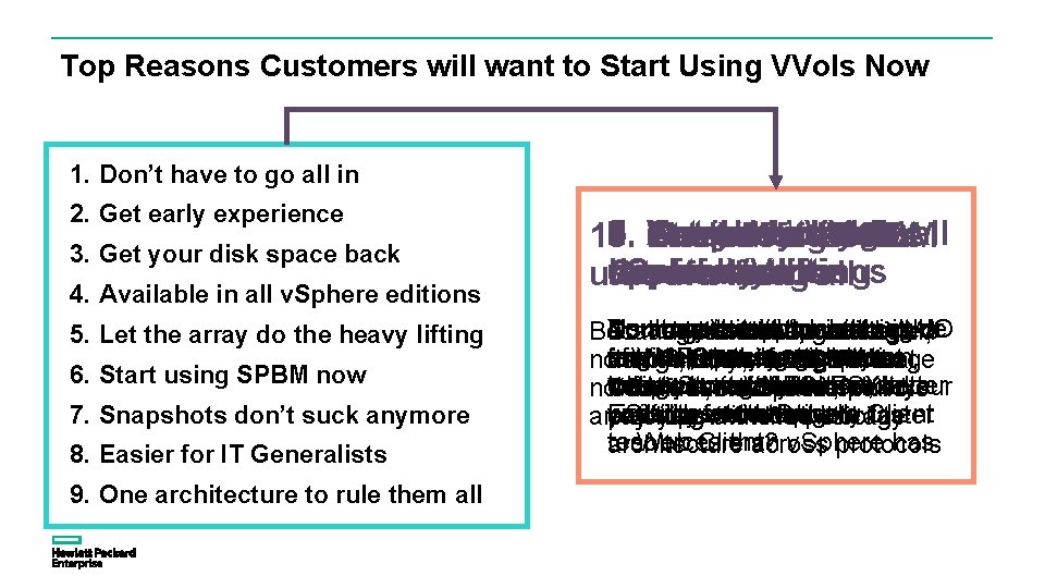 Top Reasons Customers will want to Start Using VVols Now 1. Don’t have to