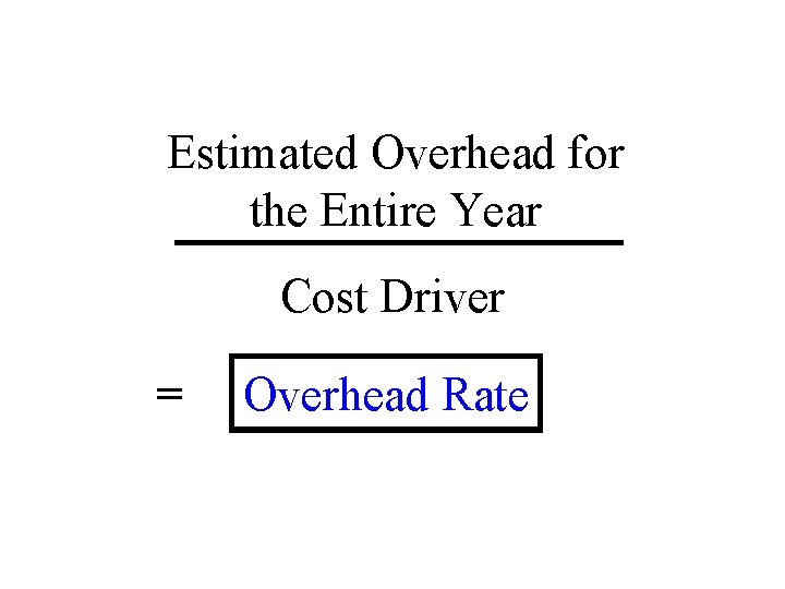 Estimated Overhead for the Entire Year Cost Driver = Overhead Rate 