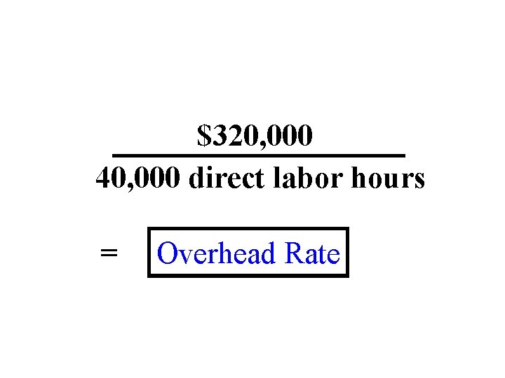 $320, 000 40, 000 direct labor hours = Overhead Rate 