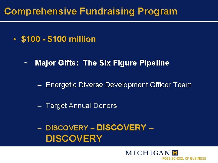 Comprehensive Fundraising Program • $100 - $100 million ~ Major Gifts: The Six Figure