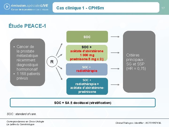 Cas clinique 1 - CPHSm 17 Étude PEACE-1 SOC • Cancer de la prostate