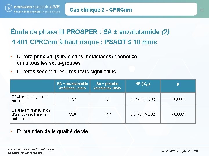 Cas clinique 2 - CPRCnm 35 Étude de phase III PROSPER : SA ±