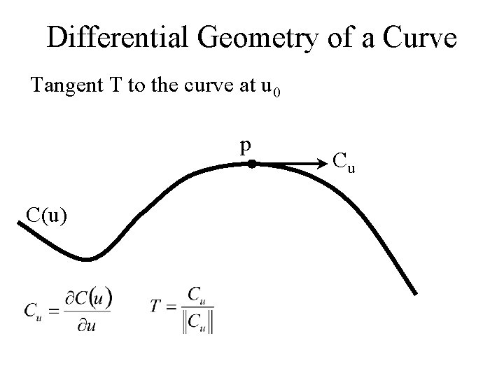 Differential Geometry of a Curve Tangent T to the curve at u 0 p