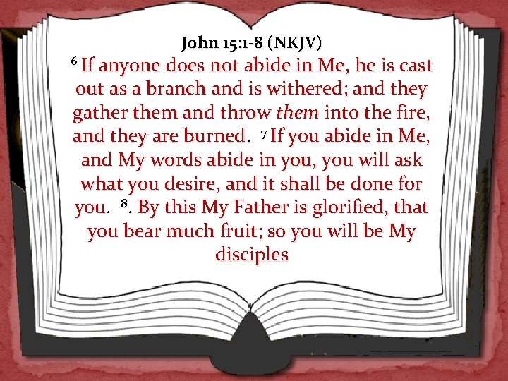 6 If John 15: 1 -8 (NKJV) anyone does not abide in Me, he