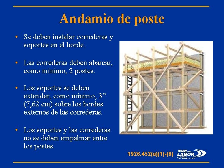 Andamio de poste • Se deben instalar correderas y soportes en el borde. •