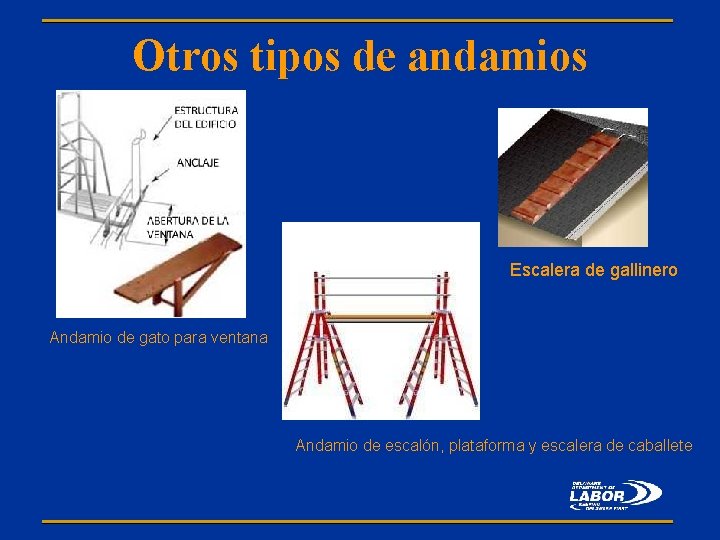 Otros tipos de andamios Escalera de gallinero Andamio de gato para ventana Andamio de