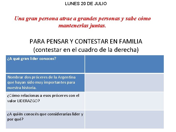 LUNES 20 DE JULIO Una gran persona atrae a grandes personas y sabe cómo