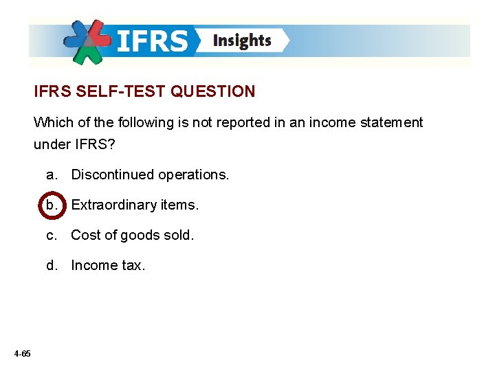 IFRS SELF-TEST QUESTION Which of the following is not reported in an income statement