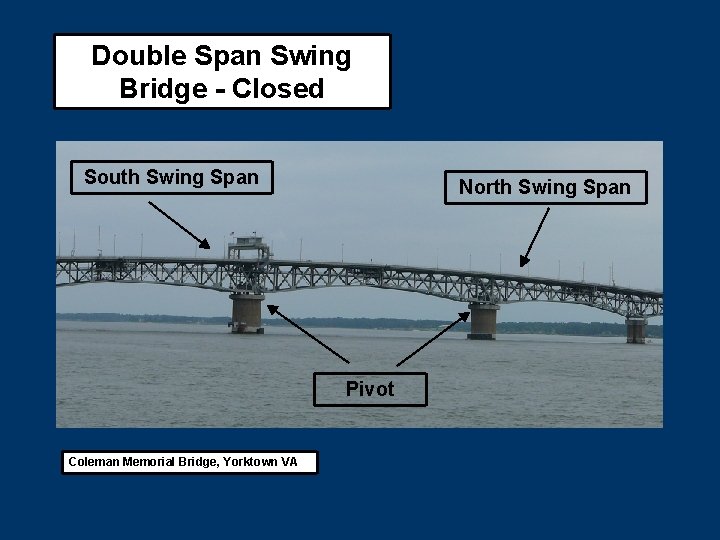 Double Span Swing Bridge - Closed South Swing Span North Swing Span Pivot Coleman