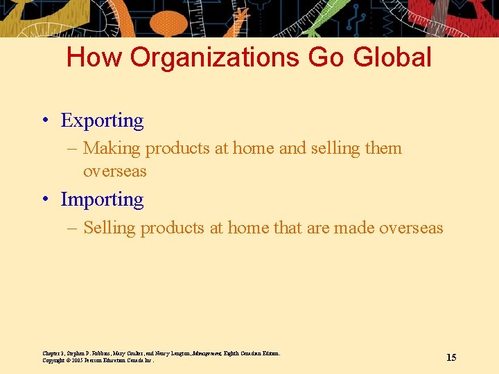 How Organizations Go Global • Exporting – Making products at home and selling them