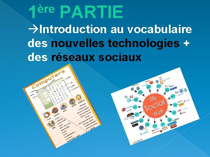 ère 1 PARTIE àIntroduction au vocabulaire des nouvelles technologies + des réseaux sociaux ère 1 PARTIE àIntroduction au vocabulaire des nouvelles technologies + des réseaux sociaux