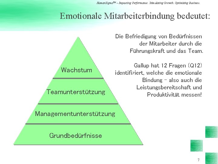 Human. Sigma. TM – Impacting Performance. Stimulating Growth. Optimizing Business. Emotionale Mitarbeiterbindung bedeutet: Die