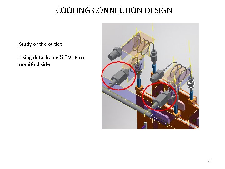 COOLING CONNECTION DESIGN Study of the outlet Using detachable ¼ “ VCR on manifold