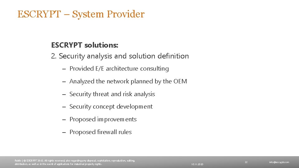 ESCRYPT – System Provider ESCRYPT solutions: 2. Security analysis and solution definition – Provided