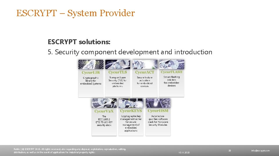 ESCRYPT – System Provider ESCRYPT solutions: 5. Security component development and introduction Public |