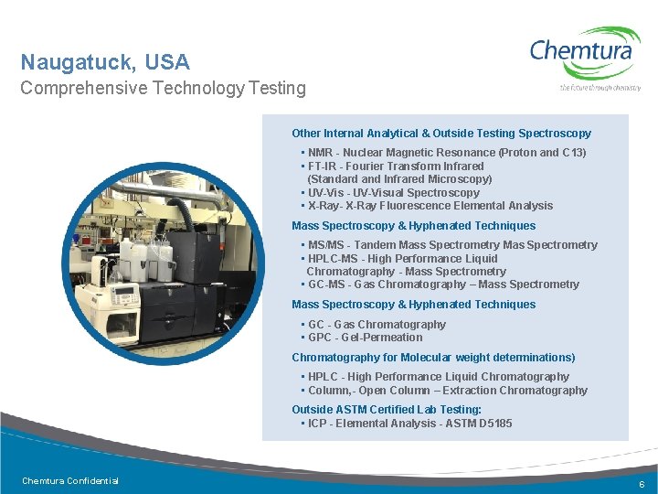 Naugatuck, USA Comprehensive Technology Testing Other Internal Analytical & Outside Testing Spectroscopy • NMR